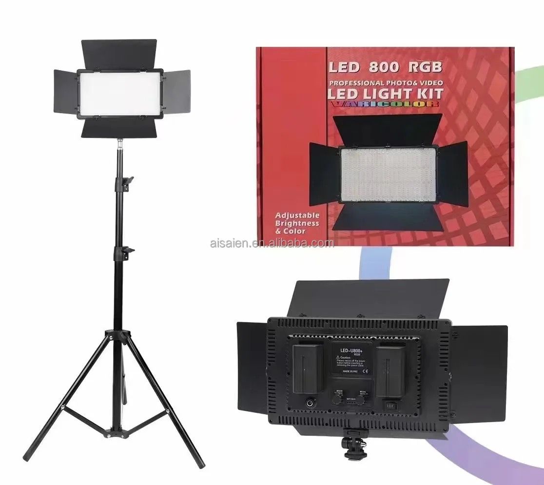 LED 800 RGB Light with Tripod Stand, Battery & Adapter - Adjustable Lighting for Photography - Saif Al Najmi Kw