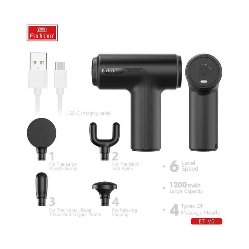 Earldom ET-V6 Mini Vibration Massage Gun - 1200mAh - Black - Saif Al Najmi Kw