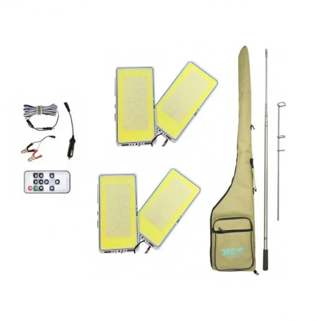 360° Dual LED Floodlight Fishing & Camping Kit with Telescopic Pole + Remote Control