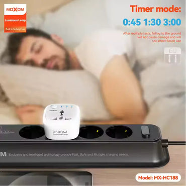 MOXOM Universal Travel Multi Port USB Wall Charger 10A EU Timing luminous conversion plug socket - Saif Al Najmi Kw