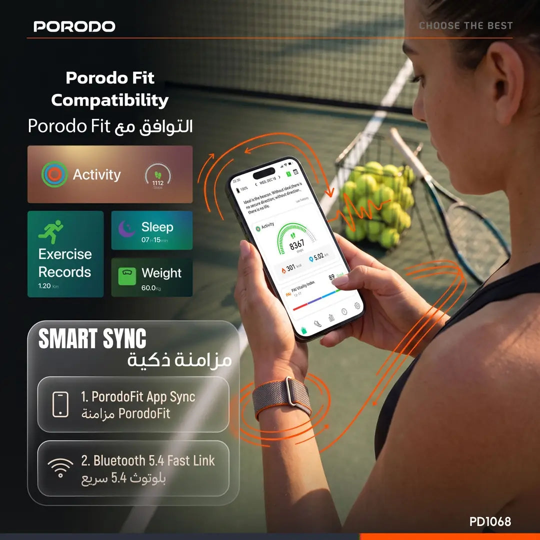 Porodo TrackFit Evo Smart Health Tracking Band with 120+ Sports Modes, IP68 & 8-Day Battery Life