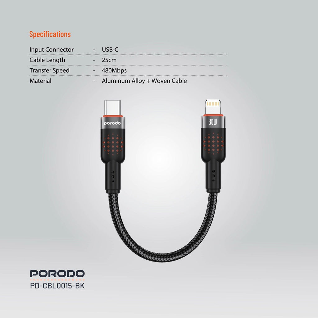 Porodo Braided USB-C to Lightning Fast Charging Cable