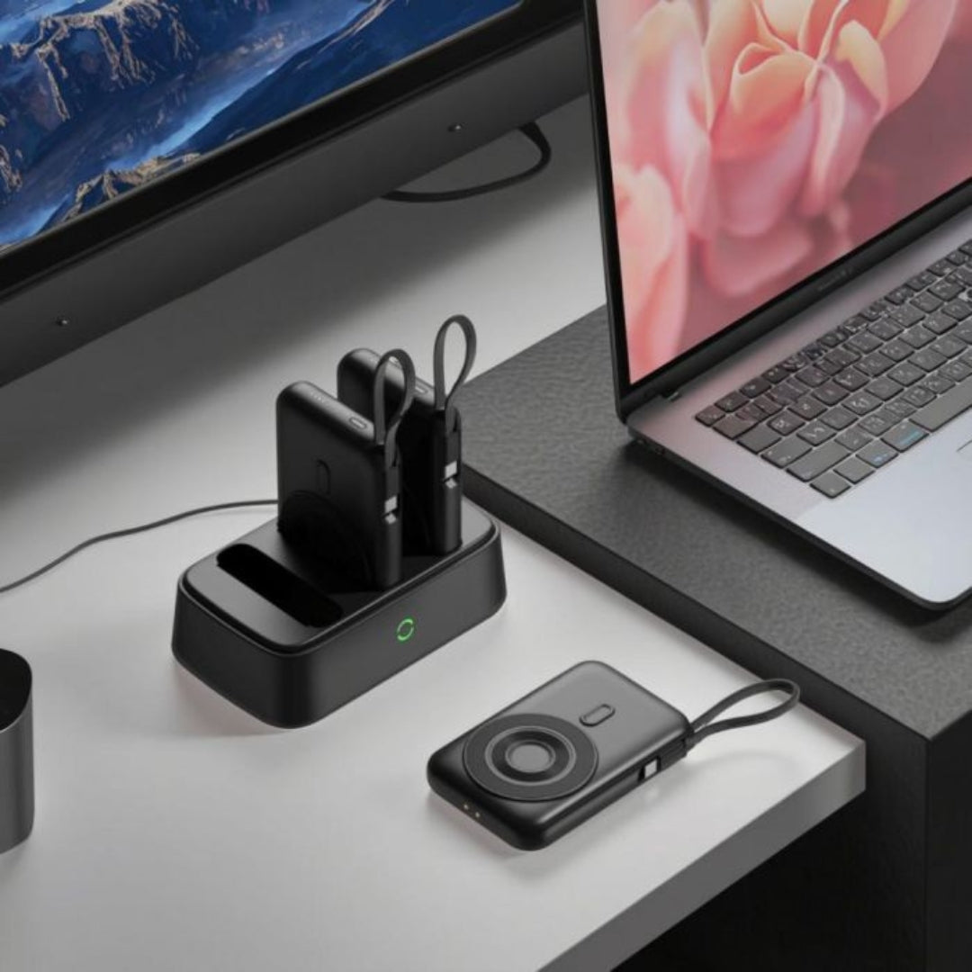 GIZZY 6-in-1 / 3-in-1 Magnetic Charging Station with 10000mAh Power Banks & 15W Wireless Charging – Black