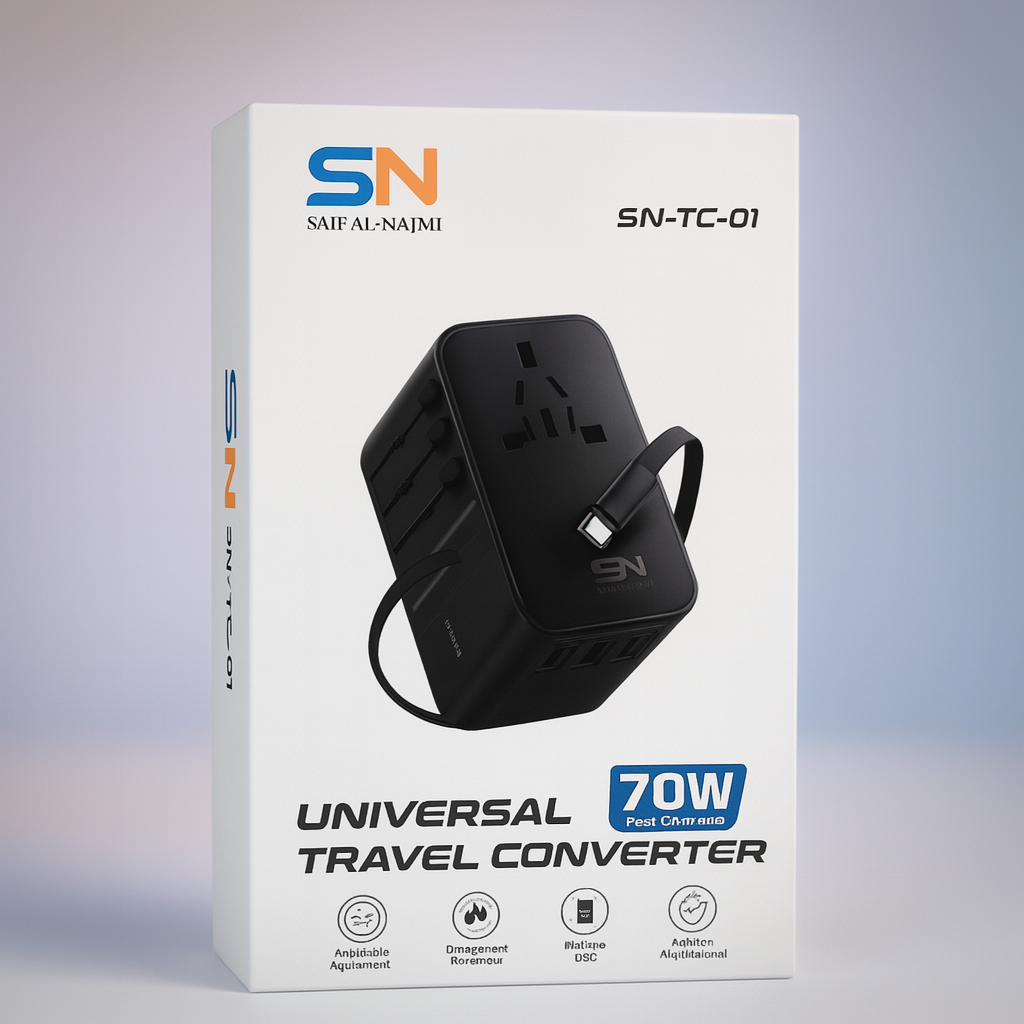 SN-TC-01 Universal Travel Converter – 70W Fast Charging Adapter by Saif Al Najmi