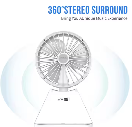 ZQS-F801 Rechargeable Table Fan with Bluetooth Speaker & Emergency Lamp