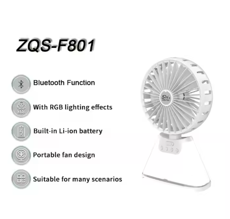 ZQS-F801 Rechargeable Table Fan with Bluetooth Speaker & Emergency Lamp