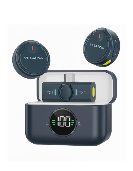 VIPLATINA VR11 Wireless Lavalier Microphone – Dual Mic System with Noise Cancellation & 24H Battery Life