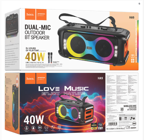 Hoco HA9 Kayman Wireless Portable Loudspeaker – Dual-Mic Outdoor BT 40W