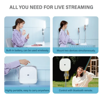 Onsmo FL-2X Dual Phone Foldable Tripod Box – Flat Lay Mobile Holder with LED Light & Wireless Remote