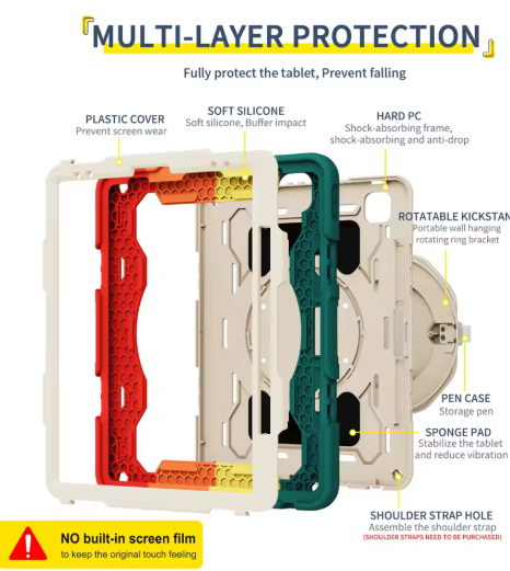 Heavy-Duty Shockproof ipad Case with 360° Rotating Kickstand & Hand Strap –Samsung Models