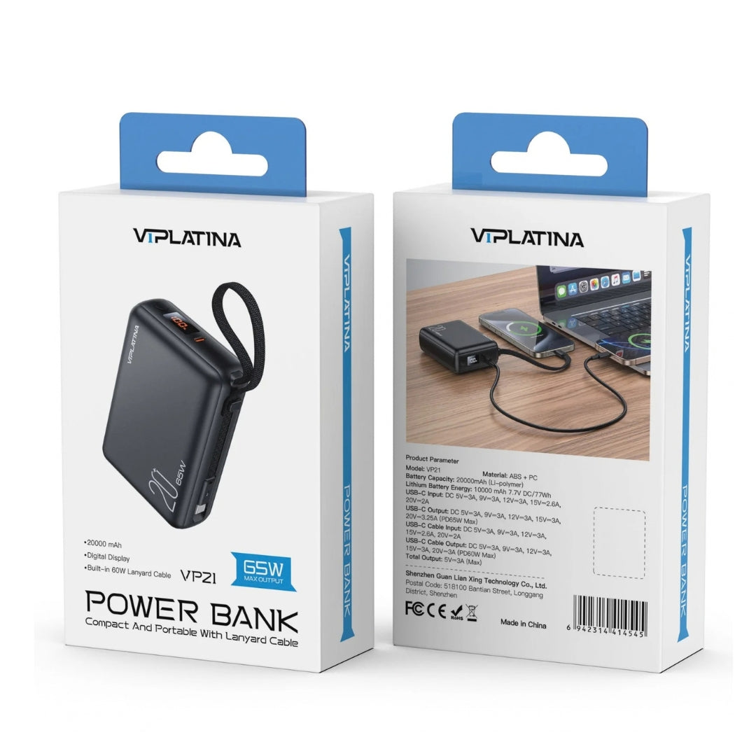 VIPLATINA VP21 20000mAh 65W Fast Charging Power Bank