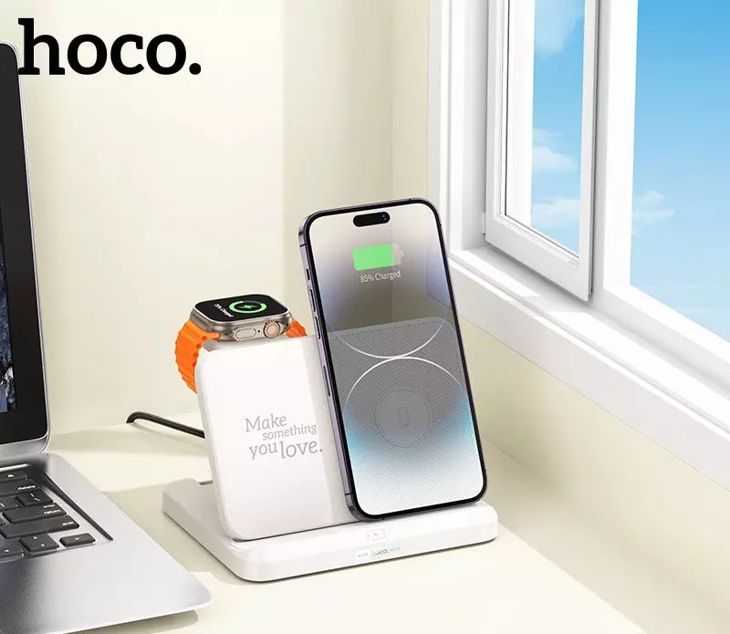 Hoco CQ7 wireless charging desktop stand 15W output,charging for phone, headset and smartwatch