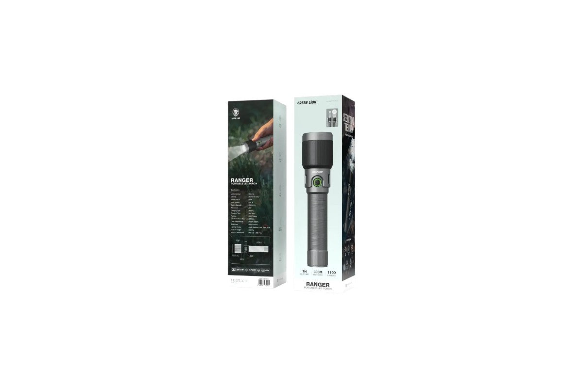 3000mAh Ranger LED Torch Rechargeable Flashlight Green Lion - Gray