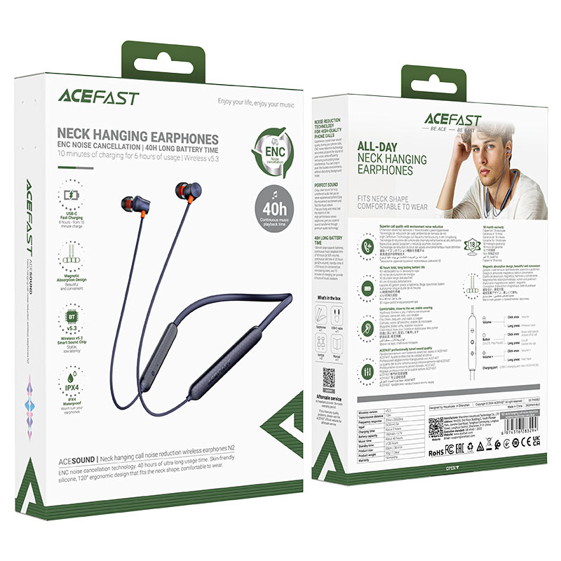 Acefast N2 ENC Wireless Earphones – 40H Playback | USB-C Fast Charge