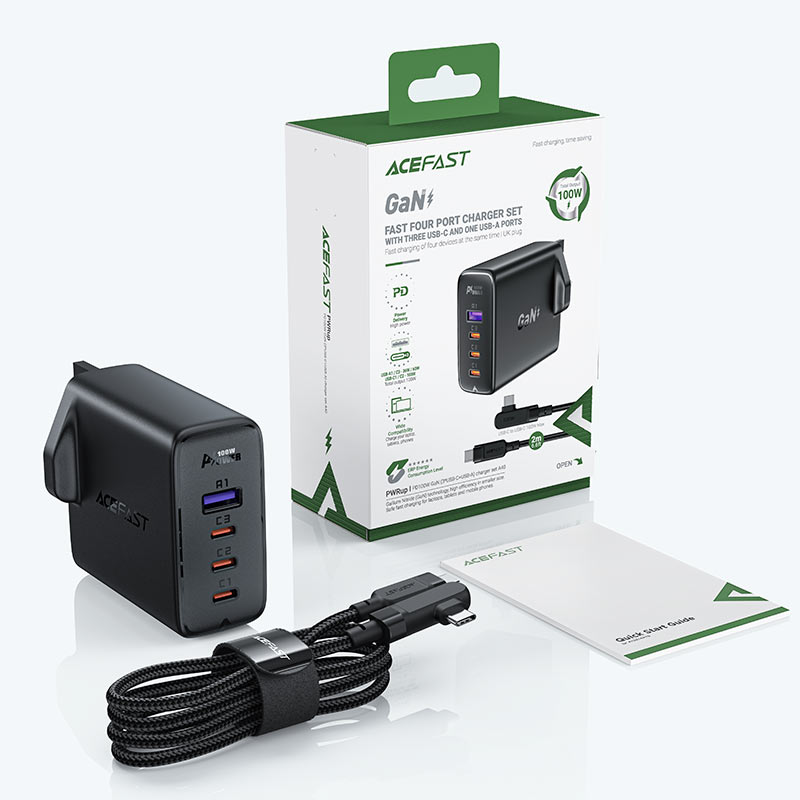 Acefast A40 GaN 100W Fast Charger – UK Plug + 4 Ports & Cable - Saif Al Najmi KwChargersACEFASTSaif Al Najmi KwAcefast A40 GaN 100W Fast Charger – UK Plug + 4 Ports & Cable