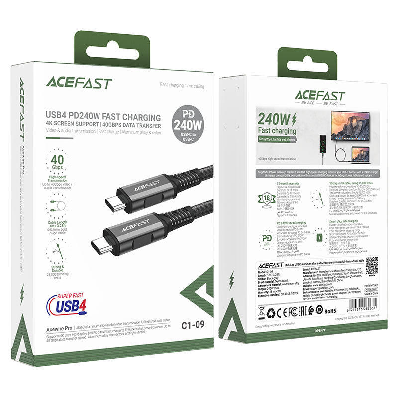 Acefast C1 - 09 USB - C to USB - C 240W Cable – 4K AV + Fast Charging - Saif Al Najmi KwData CablesACEFASTSaif Al Najmi KwAcefast C1 - 09 USB - C to USB - C 240W Cable – 4K AV + Fast Charging