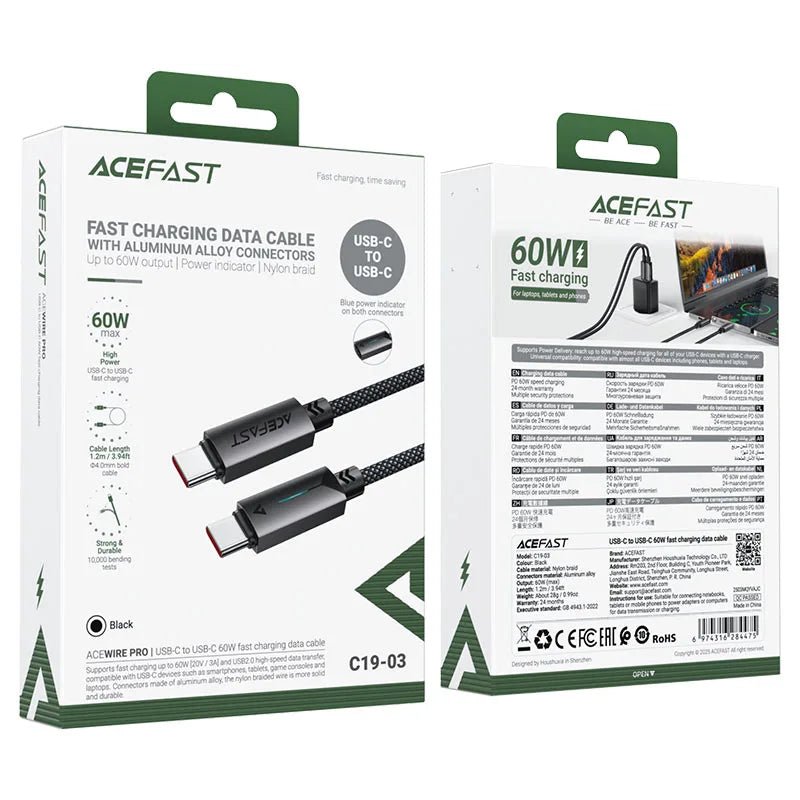 Acefast C19 - 03 USB - C to USB - C Charging & Data Cable – 60W, 1.2m - Saif Al Najmi KwData CablesACEFASTSaif Al Najmi KwAcefast C19 - 03 USB - C to USB - C Charging & Data Cable – 60W, 1.2m