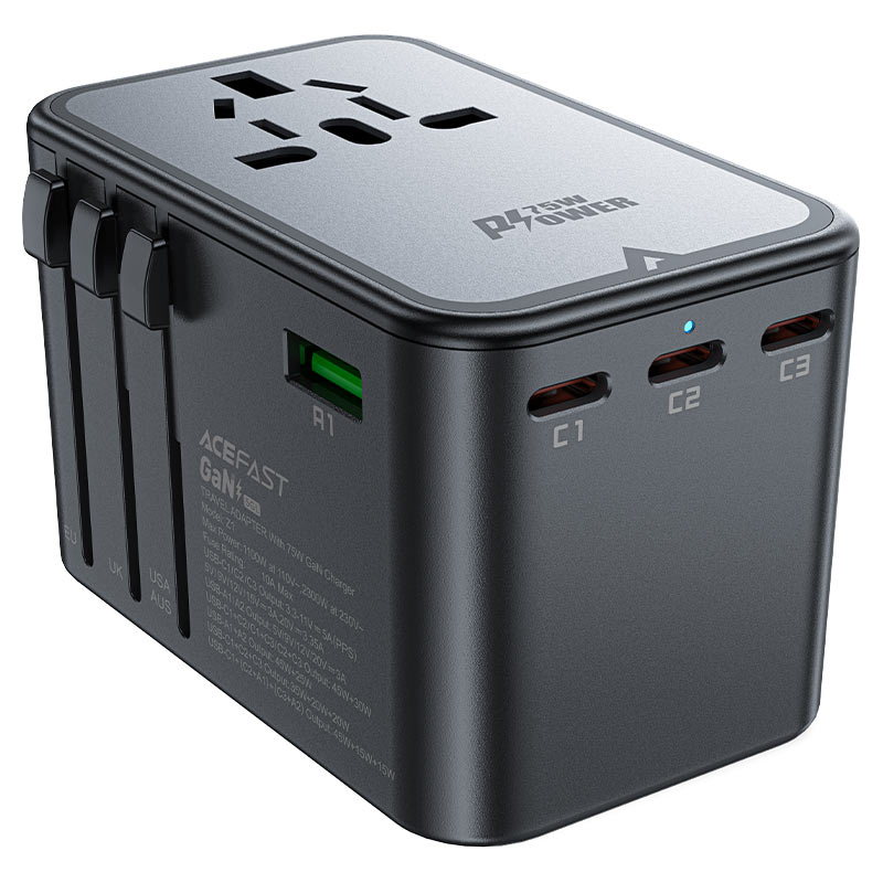 محول شحن Acefast Z1 GaN - 2300 واط + 75 واط PD (3 × USB-C + 2 × USB-A)