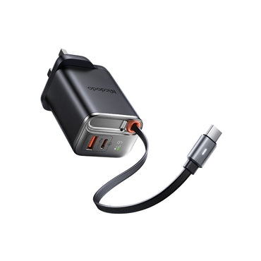 Mcdodo CH-409 67W FreeGo GaN UK Travel Charger 3Pin USB A + C + Retractable Type C Cable MCD-CH4090 - Saif Al Najmi Kw