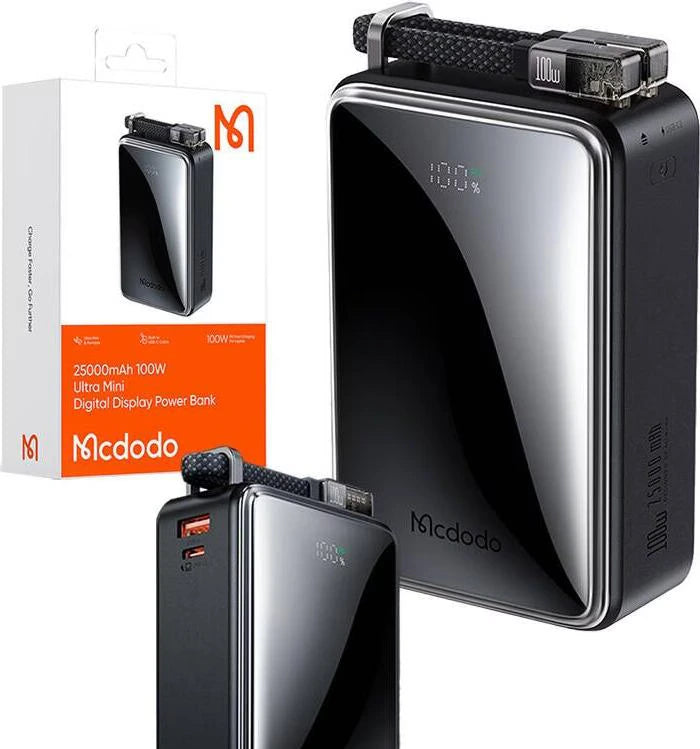 Mcdodo MC-0561 25000mAh Power Bank with Built-in Cable, 100W Fast Charging & Digital Display - Saif Al Najmi Kw