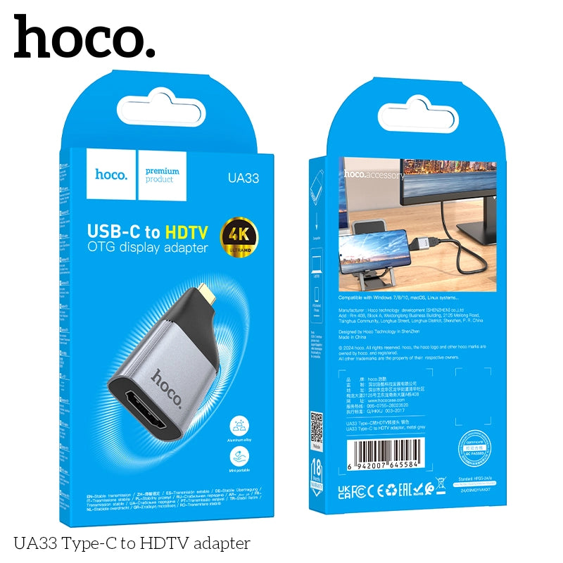 Hoco UA33 Type-C to HDMI Converter – 4K HDTV Display Adapter for USB-C Devices - Saif Al Najmi Kw