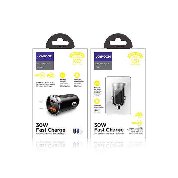 Mini dual-port 30W smart car charger PD+QC3.0 C-A08 - Black - Saif Al Najmi Kw