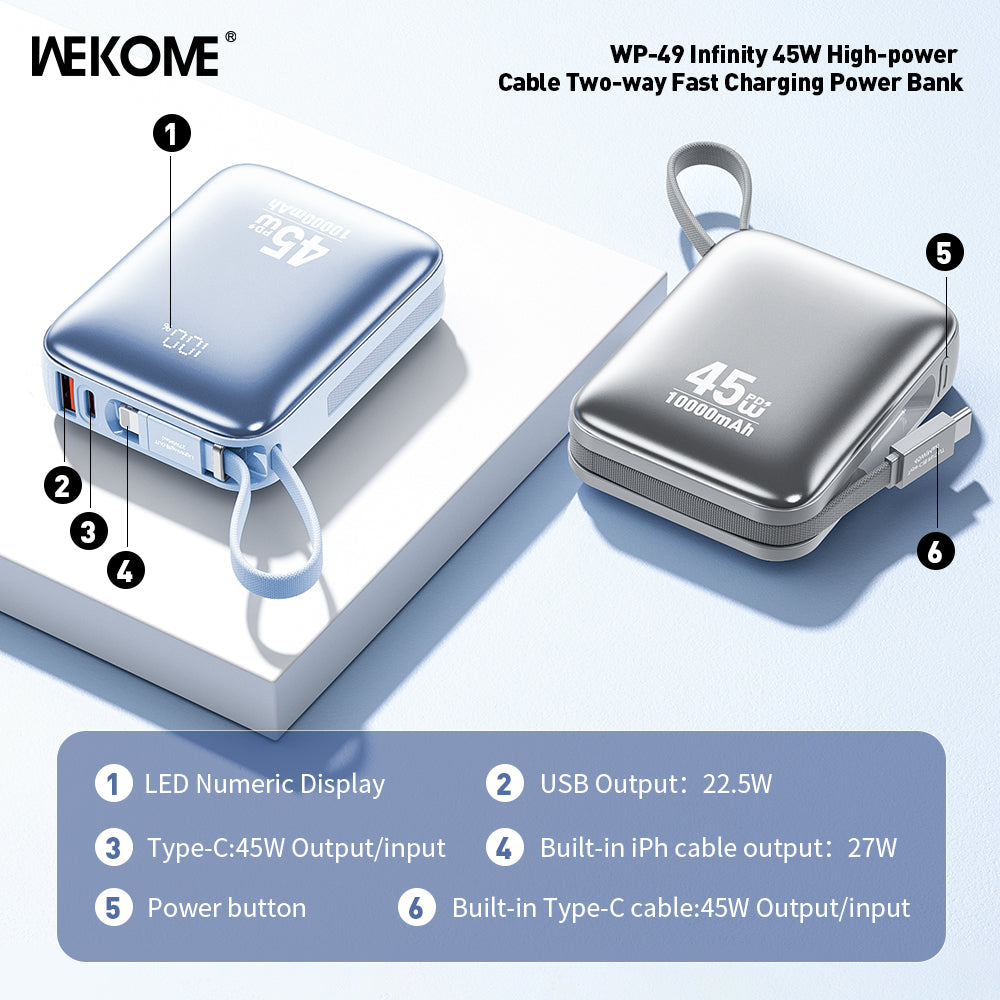WEKOME WP-49 10000mAh Power Bank – 45W Fast Charging with 4 Output Ports