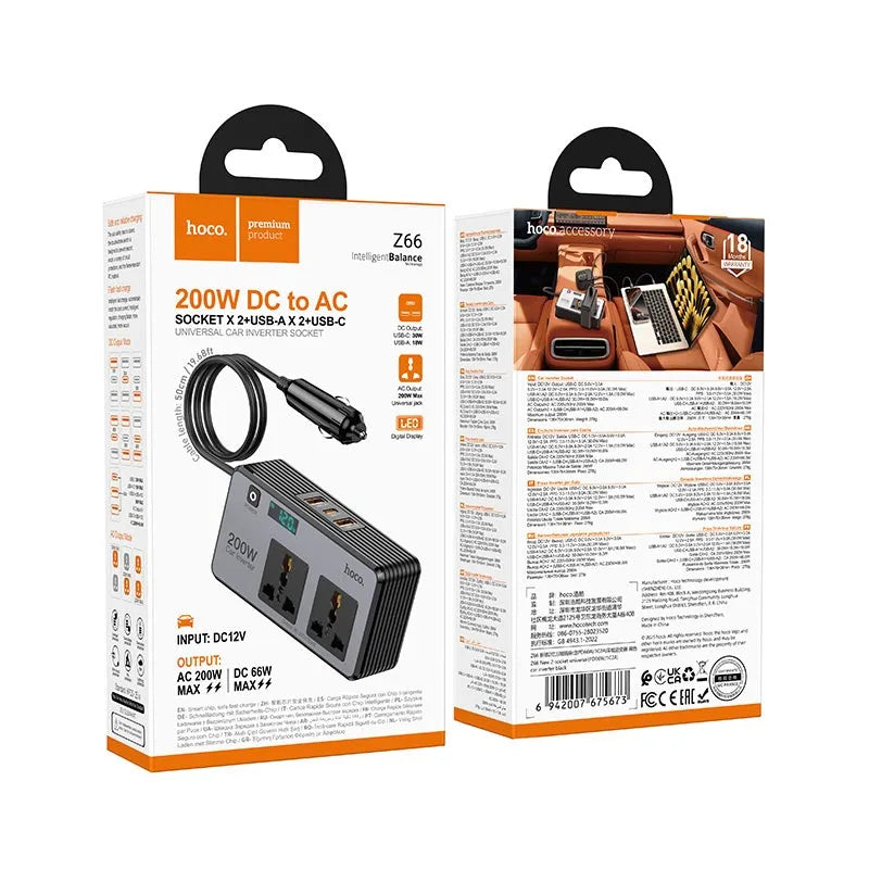 Hoco Z66 Car Voltage Converter — PD66W 1C2A Fast Charging