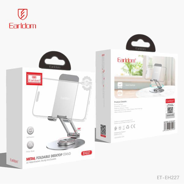Earldom ET-EH227 Metal Foldable Desktop Stand – Adjustable Phone & Tablet Holder
