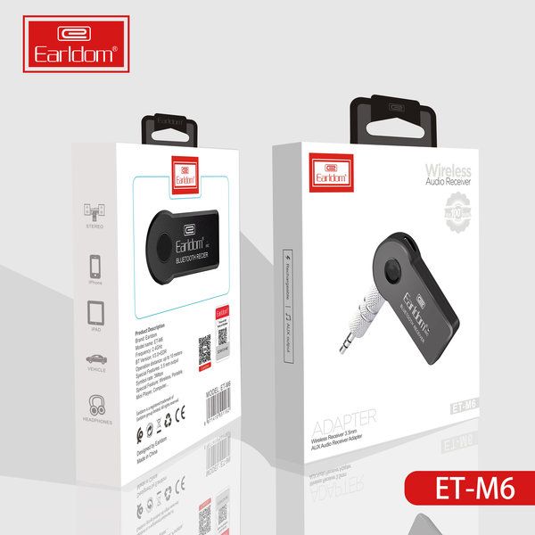 Earldom ET-M6 Wireless Audio Receiver 3.5mm AUX Adapter for Cars & Speakers