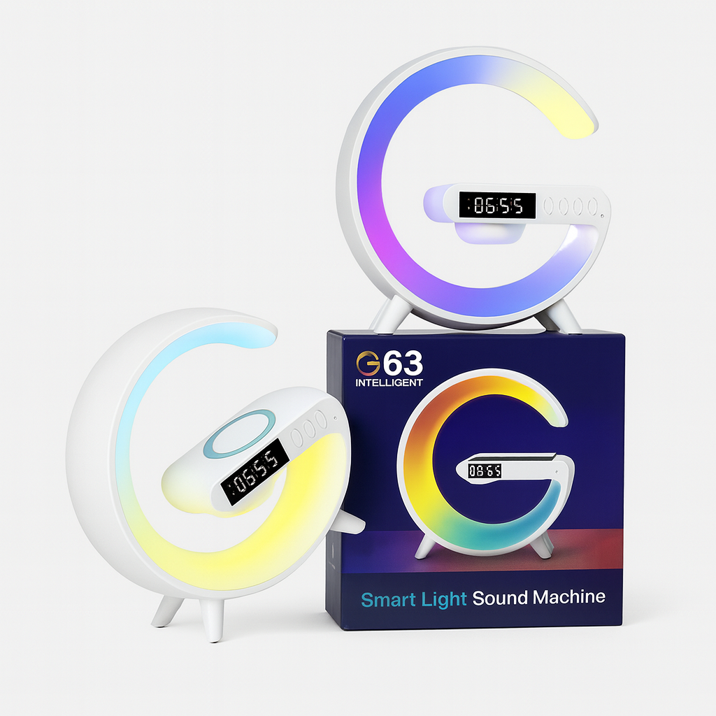 G63 Smart Light Sound Machine – LED G-Shape Alarm Clock with Multicolor Night Light