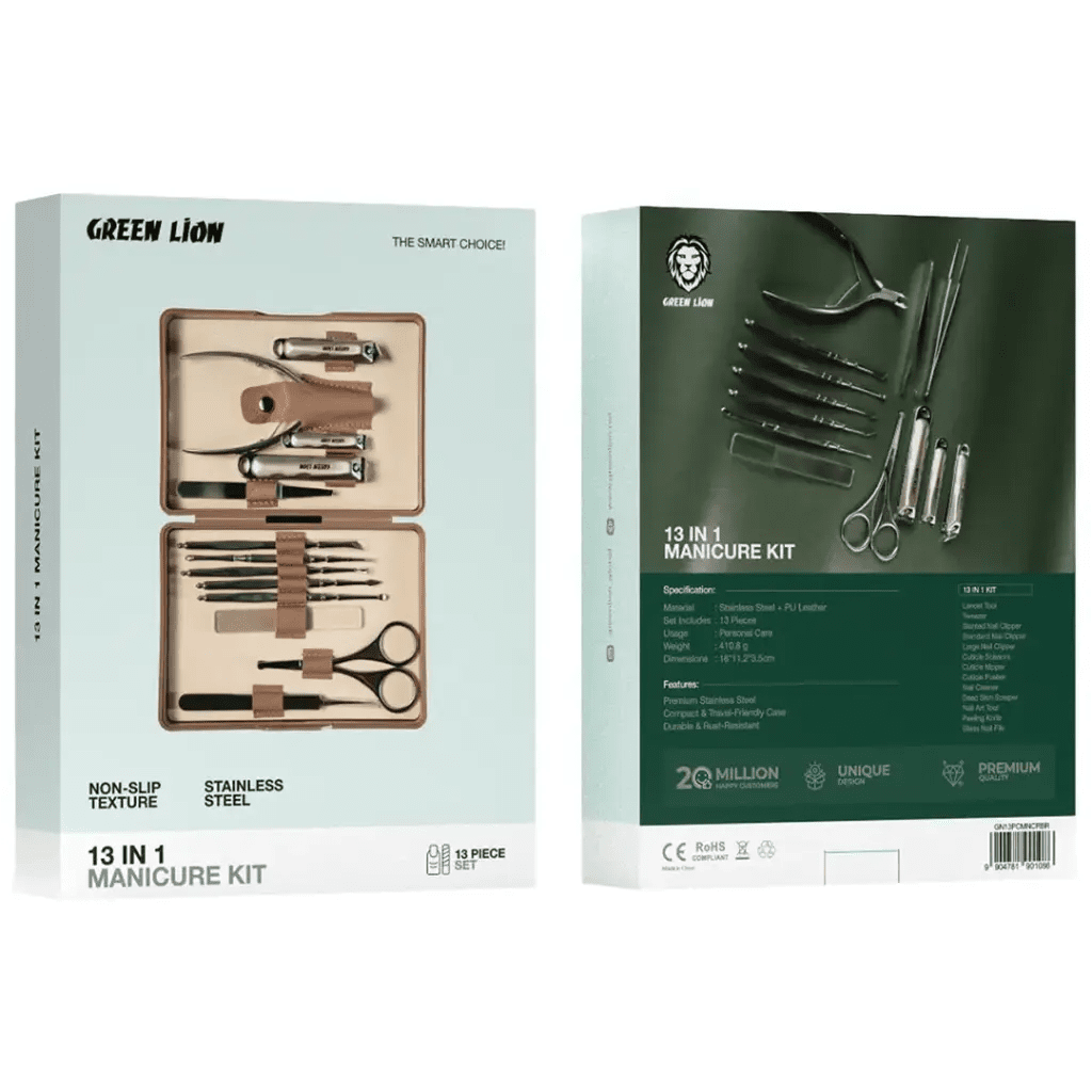 Green Lion 13 in 1 Manicure Kit Professional Nail Set Brown - Saif Al Najmi KwMens GroomingGreen LionSaif Al Najmi KwGreen Lion 13 in 1 Manicure Kit Professional Nail Set Brown