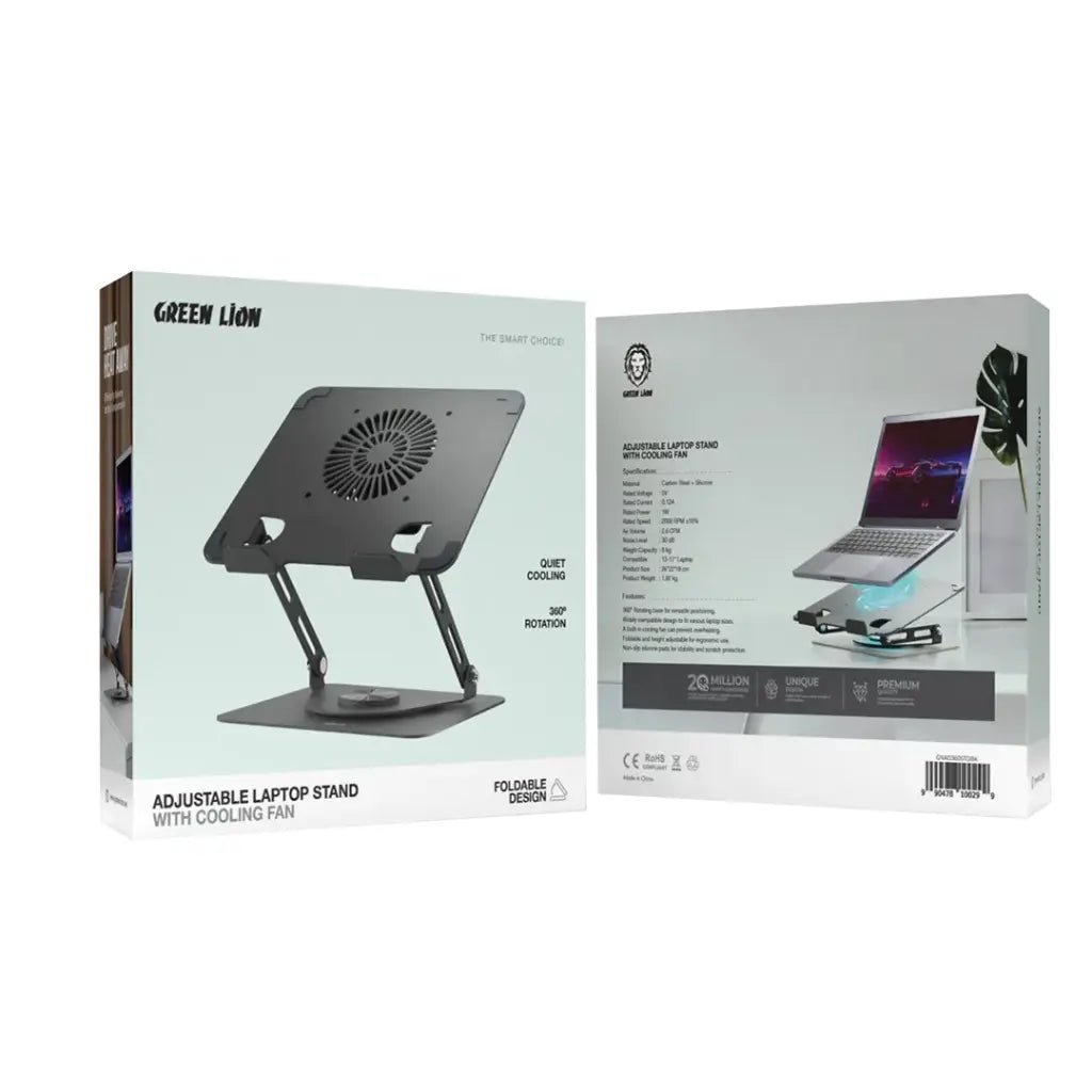 Green Lion Adjustable Laptop Stand with Cooling Fan 360° - Saif Al Najmi Kwlaptop standGreen LionSaif Al Najmi KwGreen Lion Adjustable Laptop Stand with Cooling Fan 360°