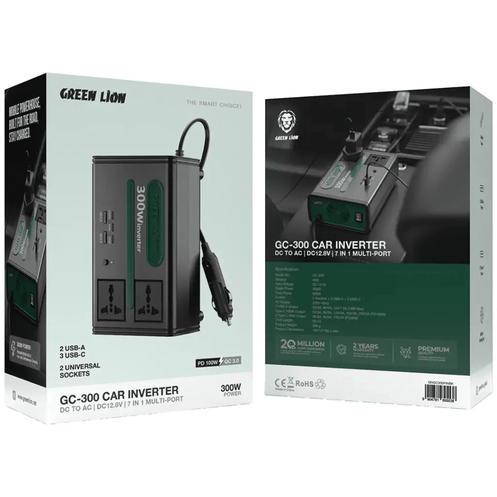 Green Lion GC - 300 7 - in - 1 Car Inverter DC to AC Multi - Port - Saif Al Najmi KwCar ChargersGreen LionSaif Al Najmi KwGreen Lion GC - 300 7 - in - 1 Car Inverter DC to AC Multi - Port