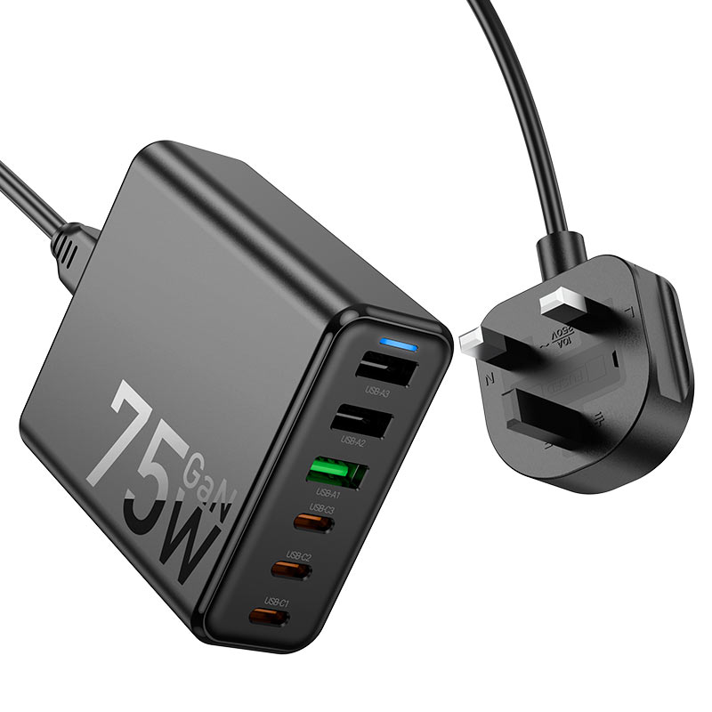 Hoco C133B Earl Charging Station (75W PD45W + QC3.0 UK) - Saif Al Najmi Kw