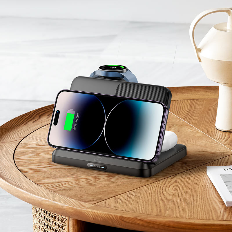 Hoco CQ7 wireless charging desktop stand 15W output,charging for phone, headset and smartwatch