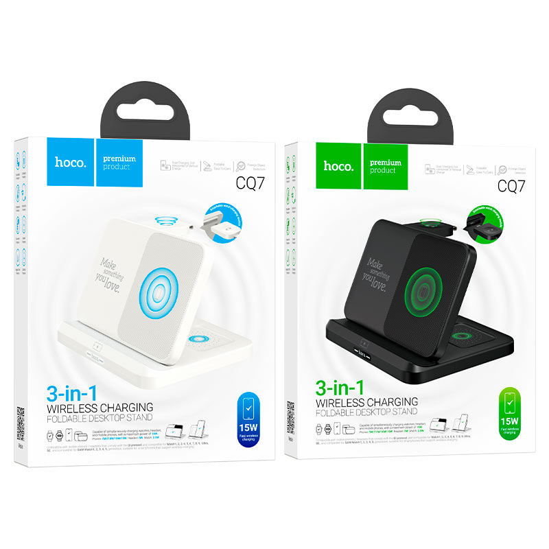Hoco CQ7 wireless charging desktop stand 15W output,charging for phone, headset and smartwatch