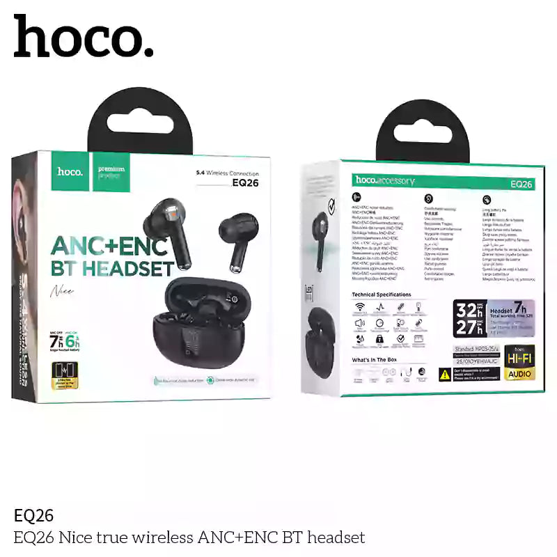 HOCO EQ26 NICE True Wireless Bluetooth Headset – ANC + ENC Noise Cancelling