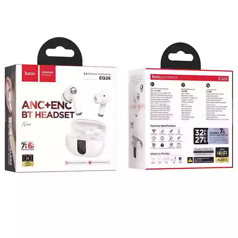 HOCO EQ26 NICE True Wireless Bluetooth Headset – ANC + ENC Noise Cancelling - Saif Al Najmi KwEarpodsHocoSaif Al Najmi KwWhiteHOCO EQ26 NICE True Wireless Bluetooth Headset – ANC + ENC Noise Cancelling