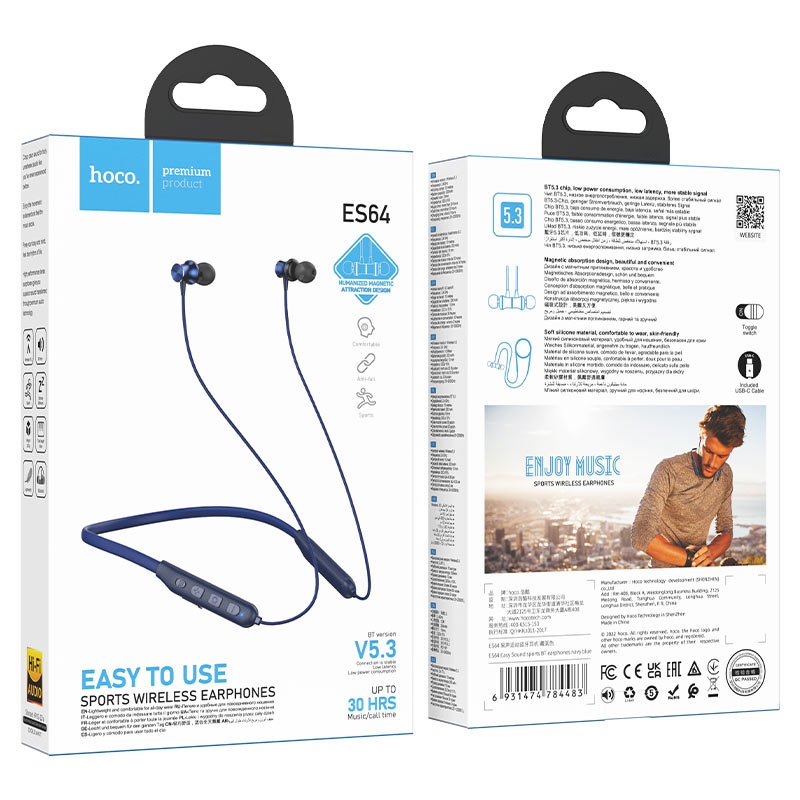 Hoco ES64 Easy Sound sports BT earphones - navy blue - Saif Al Najmi Kw