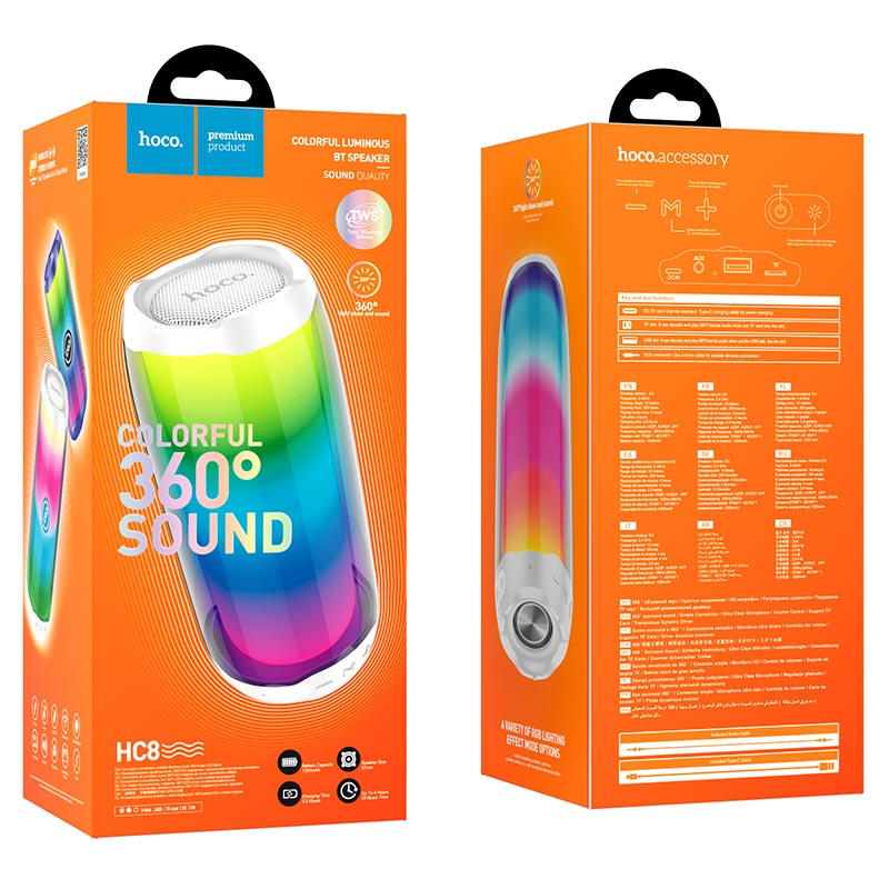 Hoco HC8 Pulsating colorful luminous wireless speaker - White - Saif Al Najmi Kw
