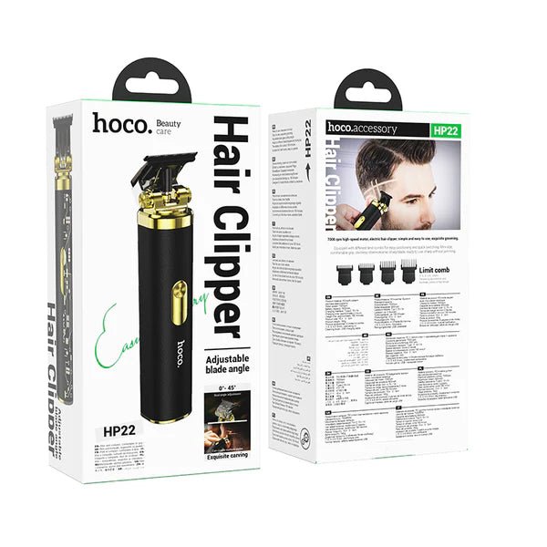 Hoco HP22 Retro Electric Hair Clipper – Black & Gold Precision Trimmer for Hair & Beard - Saif Al Najmi KwMens GroomingHocoSaif Al Najmi KwHoco HP22 Retro Electric Hair Clipper – Black & Gold Precision Trimmer for Hair & Beard - Saif Al Najmi Kw