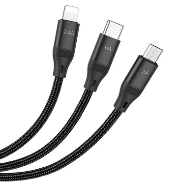 Hoco U104 3-in-1 Ultra 6A fast charging data cable(for iP+Micro+Type-C) 1.2M - Saif Al Najmi Kw