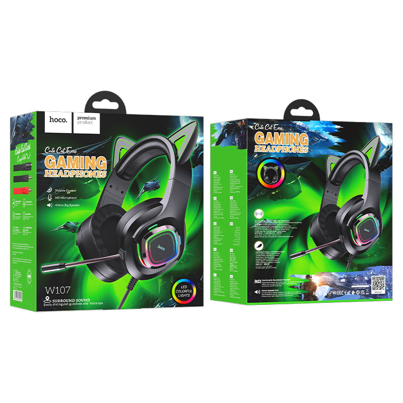 Hoco W107 Cute cat luminous cat ear gaming headphones - elf cat - Saif Al Najmi Kw