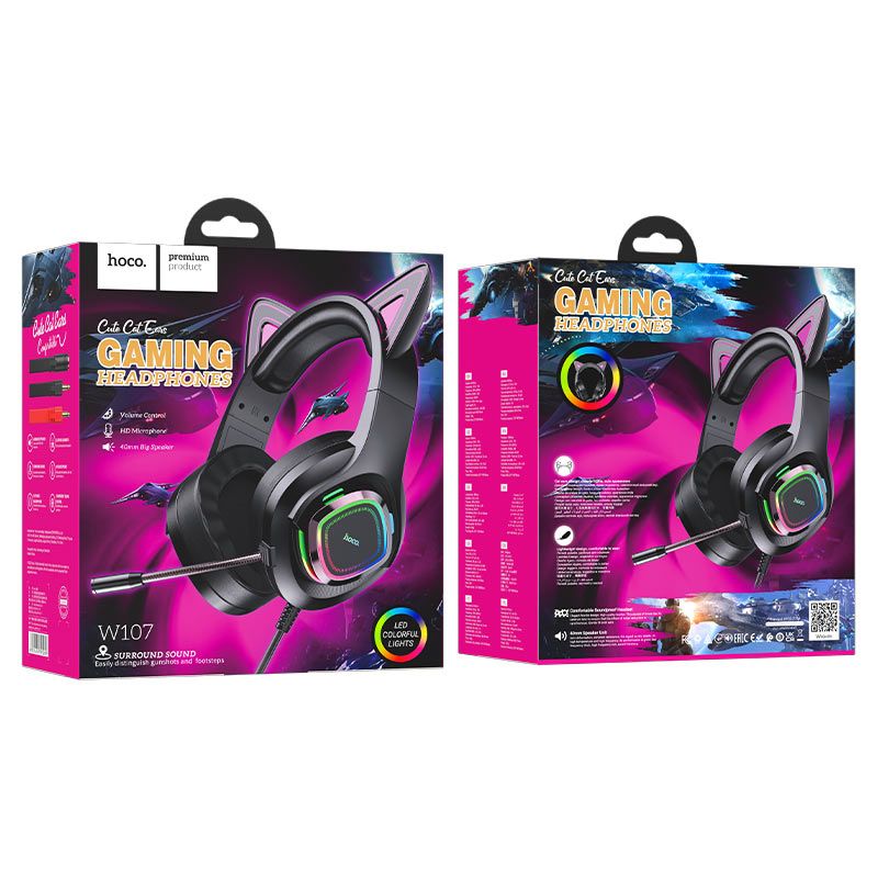 Hoco W107 Cute cat luminous cat ear gaming headphones - phantom cat - Saif Al Najmi Kw
