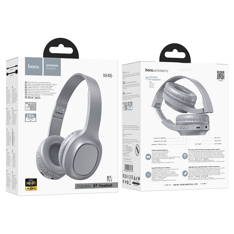 Hoco W46 Charm BT headset - Light blue gray - Saif Al Najmi Kw