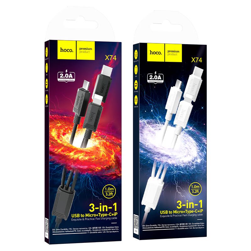 Hoco X74 3 - in - 1 charging cable(iP+Micro+Type - C) - Saif Al Najmi KwData CablesHocoSaif Al Najmi KwHoco40079WhiteHoco X74 3 - in - 1 charging cable(iP+Micro+Type - C) - Saif Al Najmi Kw
