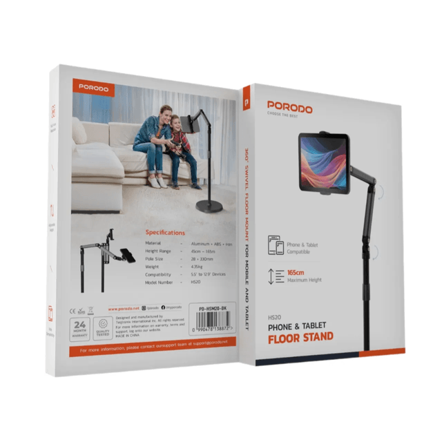Porodo 360° Rotatable Phone & Tablet Floor Stand 1.65m