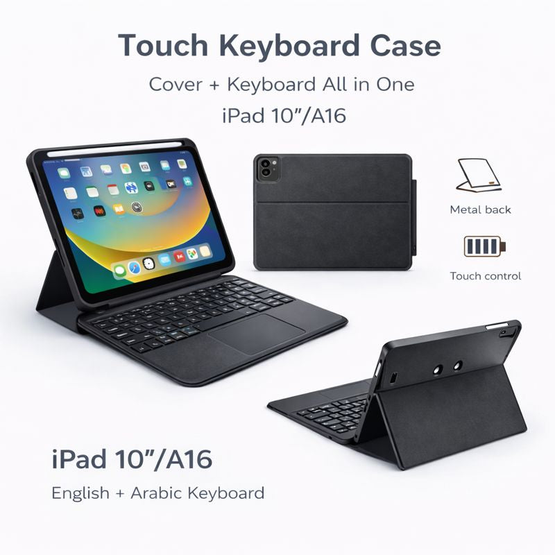 Touch Keyboard Case for iPad 10″ / A16 – English & Arabic
