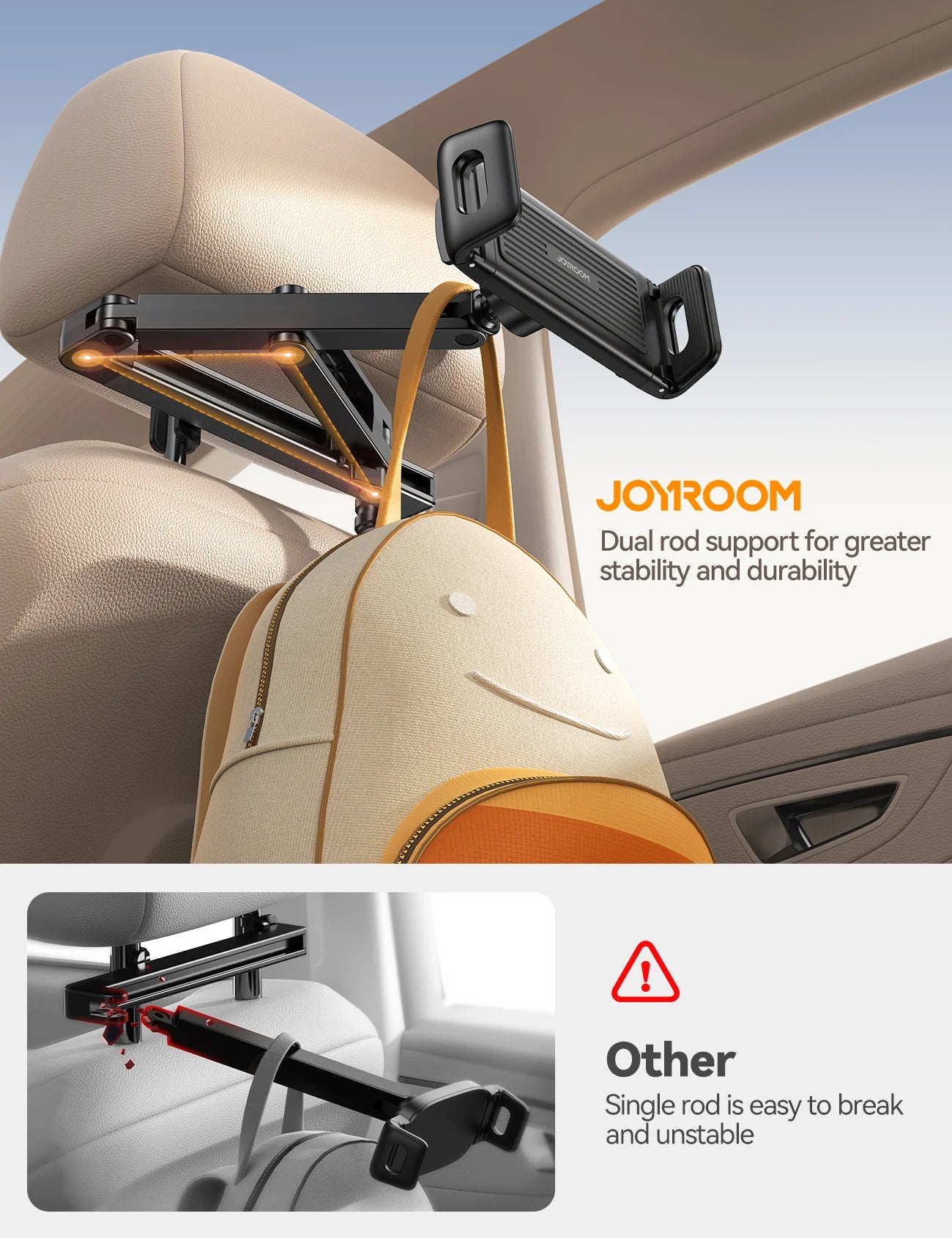 Joyroom JR-ZS433 Car Headrest Tablet Holder – Adjustable Mount, Black